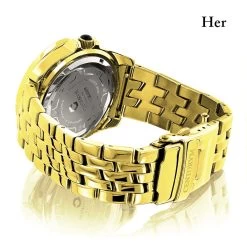 Matching His And Hers Yellow Gold Plated Diamond Watch Set 1.05ct -Watch Store matching his and hers watches yellow gold plated diamond watch set 105ct backwh