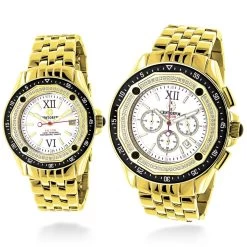 Matching His And Hers Yellow Gold Plated Diamond Watch Set 1.05ct