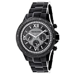 Men's Black Diamond Watch Luxurman 0.20ct Black Steel Band