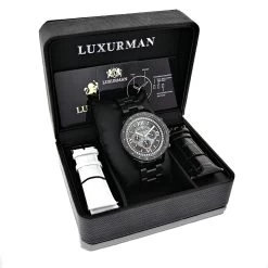 Men's Black Diamond Watch Luxurman 0.20ct Black Steel Band -Watch Store mens black diamond watch luxurman 020ct black steel band 4