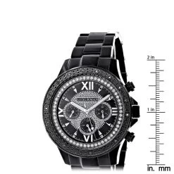 Men's Black Diamond Watch Luxurman 0.20ct Black Steel Band -Watch Store mens black diamond watch luxurman 020ct black steel band ruler