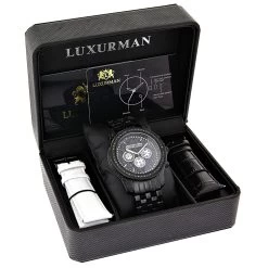 Luxurman Designer Men's Black Diamond Watch 2.5 Carats -Watch Store mens black diamond watch luxurman designer watches 25 carats box