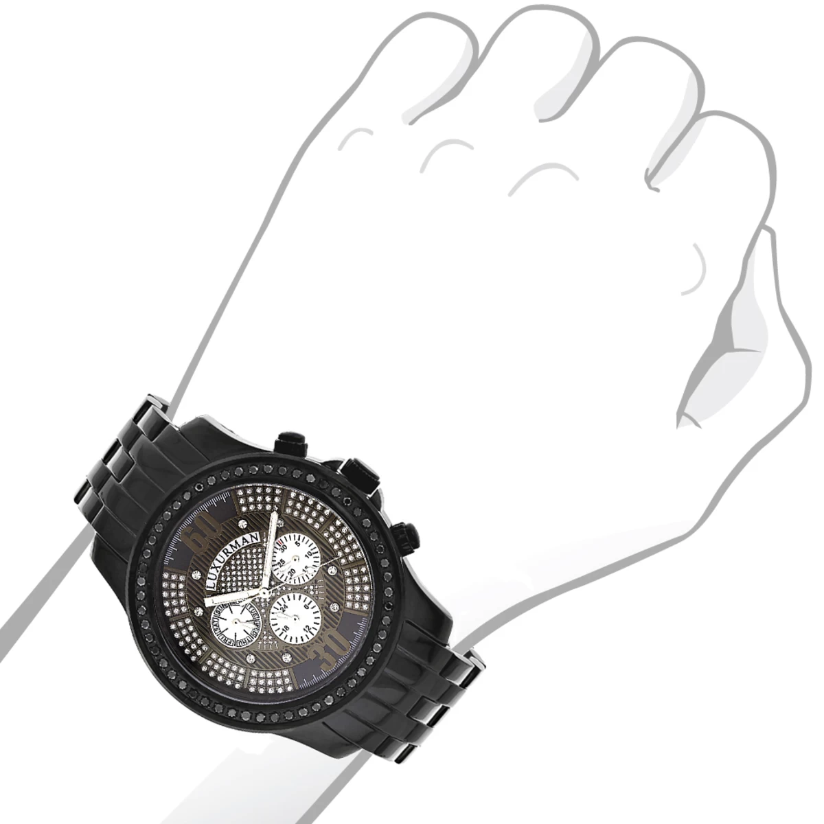 Men's Black Diamond Watch By LUXURMAN 2.25ct 4 Men's Black Diamond Watch By LUXURMAN 2.25ct - Image 4