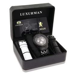 Men's Black Diamond Watch By LUXURMAN 2.25ct 7 Men's Black Diamond Watch By LUXURMAN 2.25ct -Watch Store mens black diamond watches by luxurman 225ct p 44428box