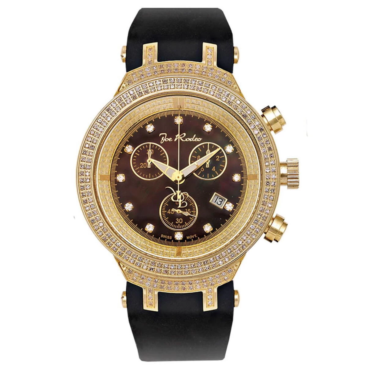 Men's Diamond Bezel Watch By Joe Rodeo: Master Model 2.20ct Yellow Gold Plated 1 Men's Diamond Bezel Watch By Joe Rodeo: Master Model 2.20ct Yellow Gold Plated