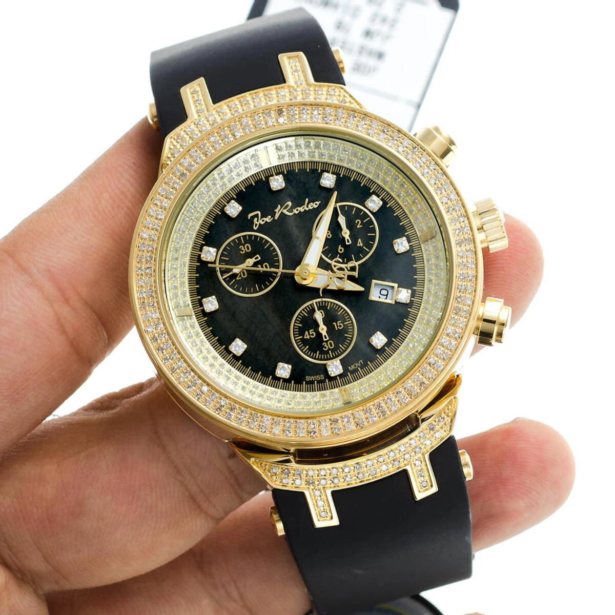 Men's Diamond Bezel Watch By Joe Rodeo: Master Model 2.20ct Yellow Gold Plated 8 Men's Diamond Bezel Watch By Joe Rodeo: Master Model 2.20ct Yellow Gold Plated - Image 8