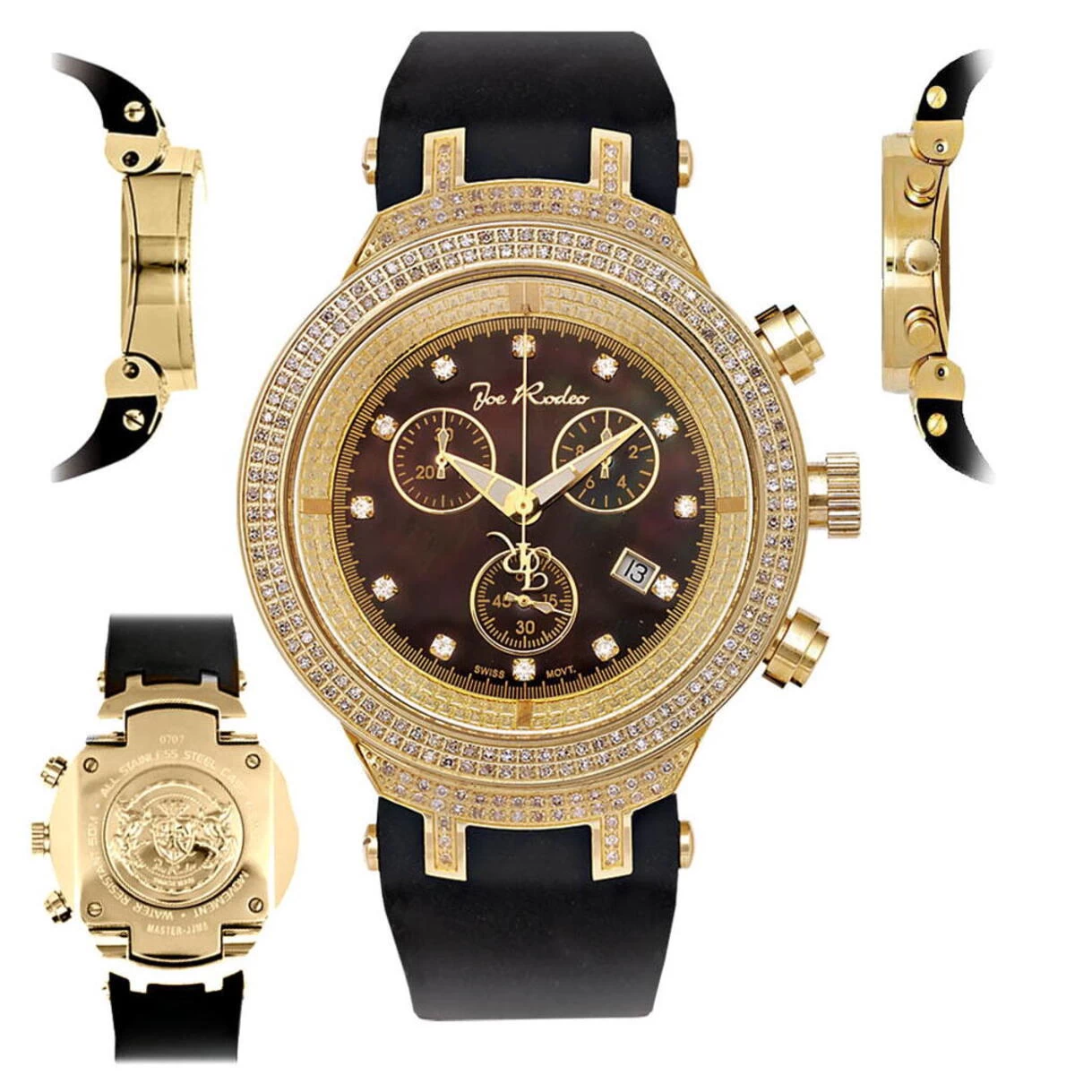 Men's Diamond Bezel Watch By Joe Rodeo: Master Model 2.20ct Yellow Gold Plated 6 Men's Diamond Bezel Watch By Joe Rodeo: Master Model 2.20ct Yellow Gold Plated - Image 6