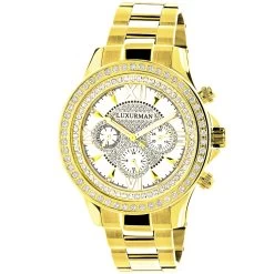 Men's Diamond Bezel Watch Yellow Gold Plated Luxurman 2ct