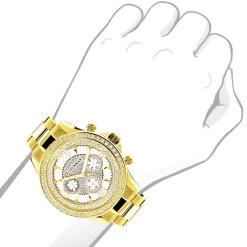 Men's Diamond Bezel Watch Yellow Gold Plated Luxurman 2ct -Watch Store mens diamond bezel watch yellow gold plated luxurman 2ct 3