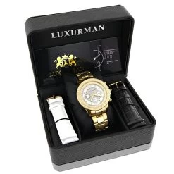 Men's Diamond Bezel Watch Yellow Gold Plated Luxurman 2ct -Watch Store mens diamond bezel watch yellow gold plated luxurman 2ct 4
