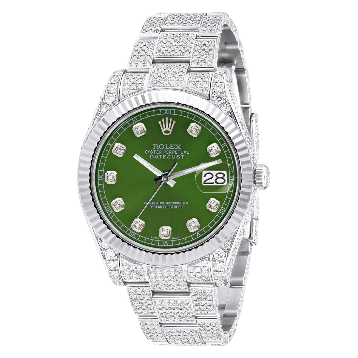 Men's Diamond Iced Out Watch Rolex Datejust 41mm Green Dial Oyster Bracelet 1 Men's Diamond Iced Out Watch Rolex Datejust 41mm Green Dial Oyster Bracelet