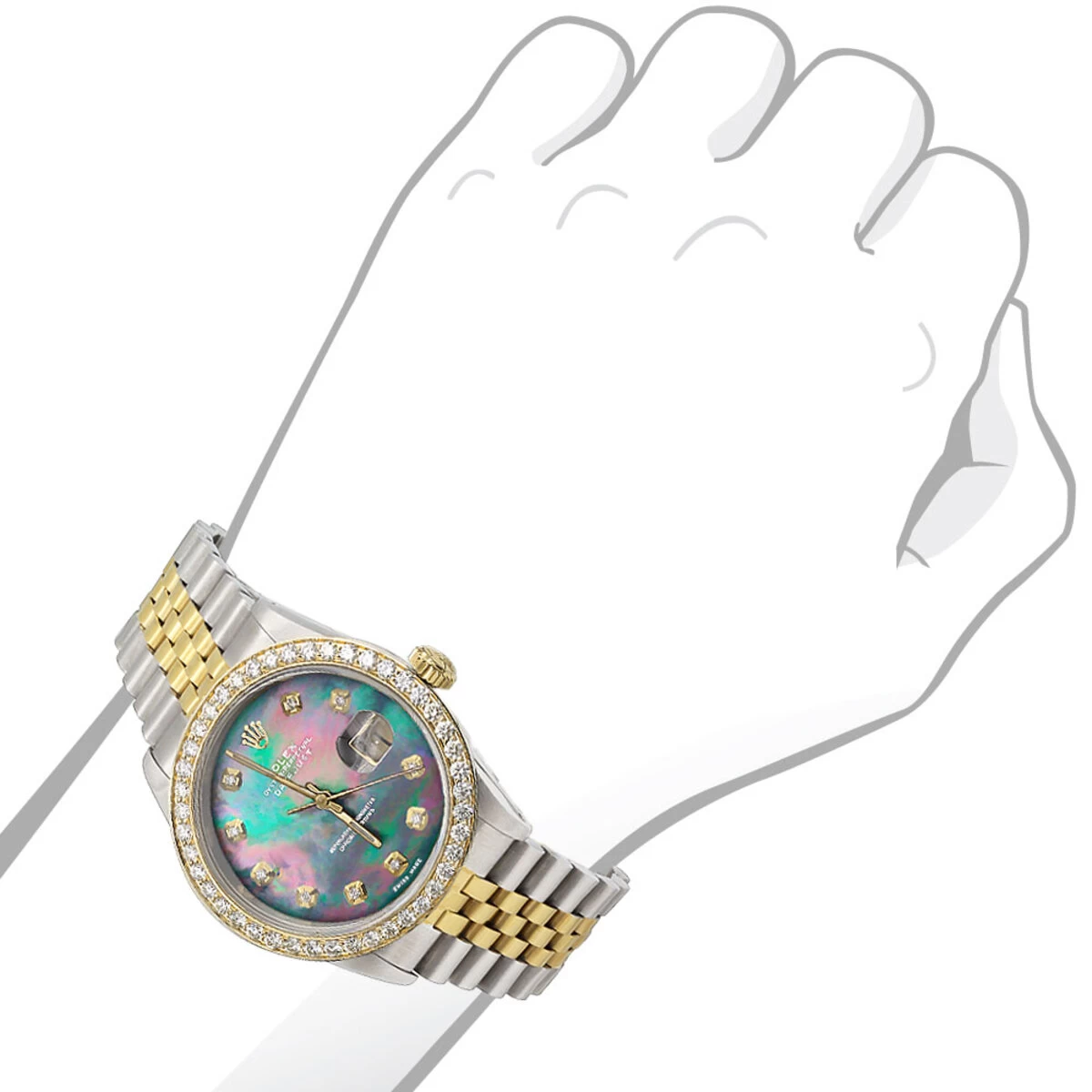 Datejust 36mm Rolex Men's Diamond Watch Gold Bezel Jubilee Bracelet Emerald Green Dial 3 Datejust 36mm Rolex Men's Diamond Watch Gold Bezel Jubilee Bracelet Emerald Green Dial - Image 3