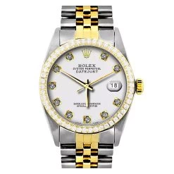 Men's Diamond Rolex Oyster Perpetual Datejust Gold & Stainless Steel Watch White Dial -Watch Store mens diamond rolex oyster perpetual datejust gold stainless steel watch 2ct
