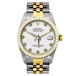 Men's Diamond Rolex Oyster Perpetual Datejust Gold & Stainless Steel Watch White Dial -Watch Store mens diamond rolex oyster perpetual datejust gold stainless steel watch 3ct