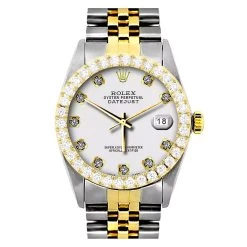 Men's Diamond Rolex Oyster Perpetual Datejust Gold & Stainless Steel Watch White Dial -Watch Store mens diamond rolex oyster perpetual datejust gold stainless steel watch 4ct