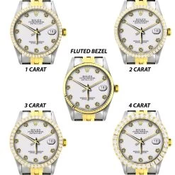 Men's Diamond Rolex Oyster Perpetual Datejust Gold & Stainless Steel Watch White Dial -Watch Store mens diamond rolex oyster perpetual datejust gold stainless steel watch allbezels