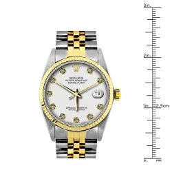 Men's Diamond Rolex Oyster Perpetual Datejust Gold & Stainless Steel Watch White Dial -Watch Store mens diamond rolex oyster perpetual datejust gold stainless steel watch ruler