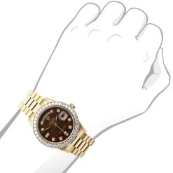 Men's Diamond Rolex Watch 18K Gold Oyster Perpetual President Brown Dial 36mm 3.65ct -Watch Store mens diamond rolex watch 18k gold oyster perpetual brown dial 36mm 365ct 968913 body yellow