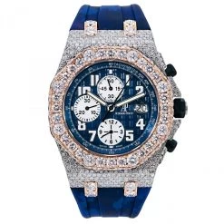 Men's Diamond Watch Audemars Piguet Royal Oak Offshore 18K Gold Blue Dial