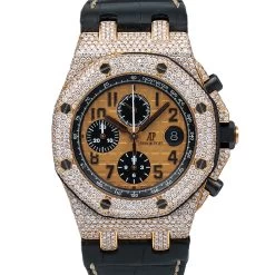 Men's Diamond Watch Audemars Piguet Royal Oak Offshore 18K Gold Brown Dial