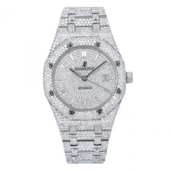 Men's Diamond Watch Audemars Piguet Royal Oak Selfwinding Silver Tone Dial
