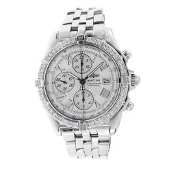 Men's Diamond Breitling Watch Crosswind 43mm White Dial Diamond Bezel