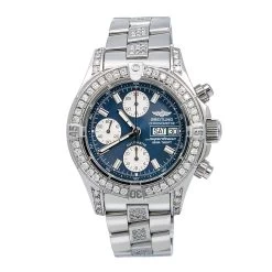 Men's Diamond Breitling SuperOcean Chronograph II 42mm Watch 5.00 CT With Blue Dial