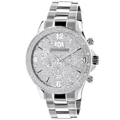 Men's Real Diamond Watch By Luxurman Liberty 0.2ct Swiss Mvt W Steel Band