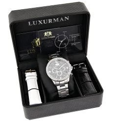 Men's Real Diamond Watch By Luxurman Liberty 0.2ct Swiss Mvt W Steel Band -Watch Store mens diamond watch by luxurman 02ct new arrival midsize 1 1
