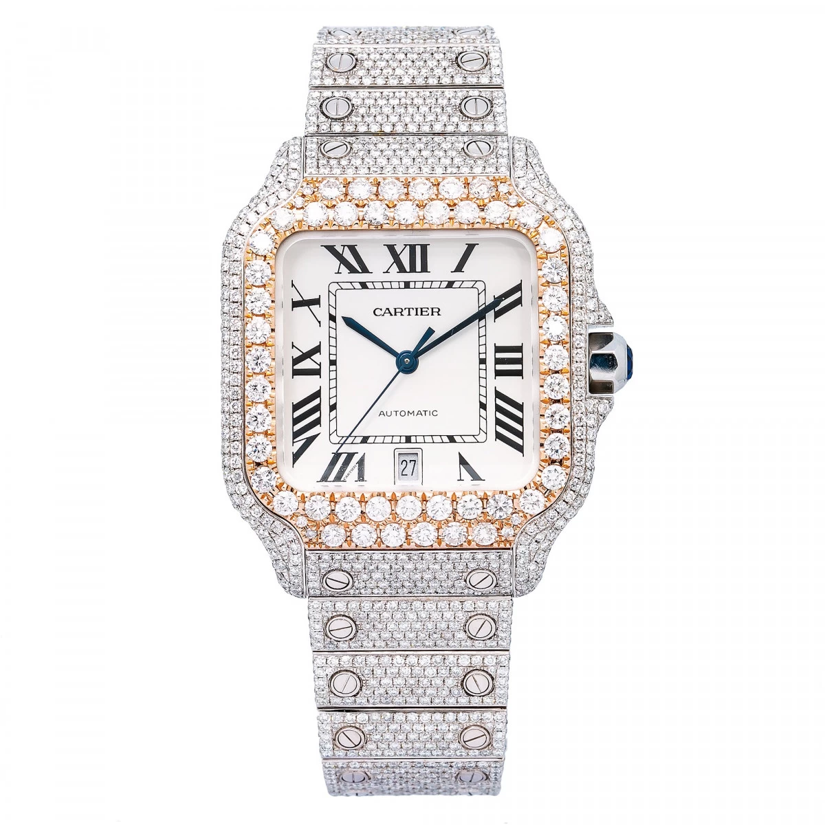 Men's Diamond Watch Cartier Santos De Cartier 18K Gold 40mm White Dial 1 Men's Diamond Watch Cartier Santos De Cartier 18K Gold 40mm White Dial