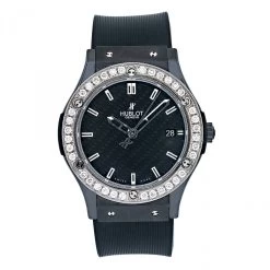 Men's Diamond Watch Hublot Classic Fusion 45mm Black Dial W01045