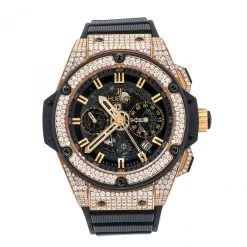 Men's Diamond Watch Hublot King Power 18K Gold 48mm Black Dial