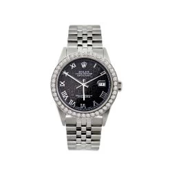 Men's Diamond Rolex Watch Datejust 36mm Black Dial Diamond Bezel Jubilee Bracelet