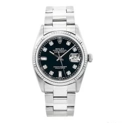 Men's Diamond Watch Rolex Datejust 36mm Oyster Bracelet Black Dial