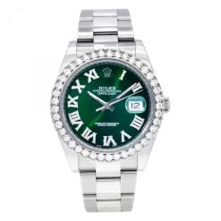 Men's Rolex Diamond Watch Datejust 41mm Oyster Bracelet Green Dial