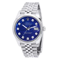 Men's Diamond Watch Rolex Datejust 41mm Dark Blue Mother Of Pearl Dial