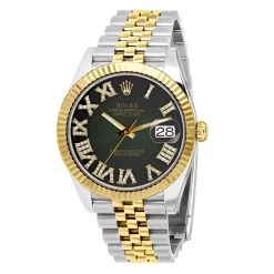 Men's Diamond Watch Rolex Datejust 41mm Dark Green Roman Numerals Dial