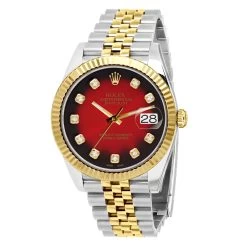 Men's Diamond Watch Rolex Datejust 41mm Dark Red Dial Jubilee Bracelet