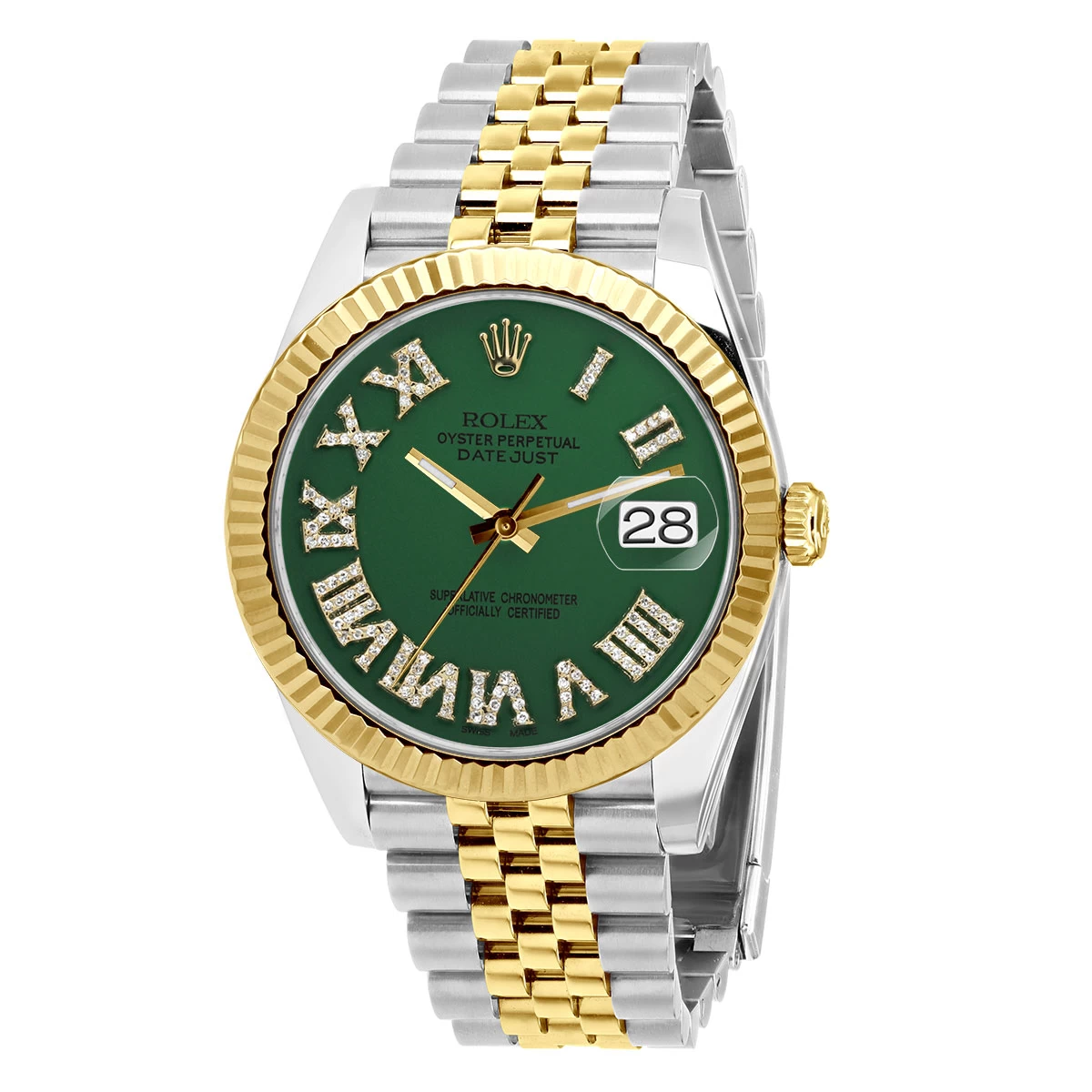 Men's Diamond Watch Rolex Datejust 41mm Green Roman Numerals Dial 1 Men's Diamond Watch Rolex Datejust 41mm Green Roman Numerals Dial