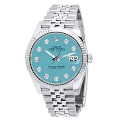 Men's Diamond Watch Rolex Datejust 41mm Turquoise Dial Jubilee Bracelet