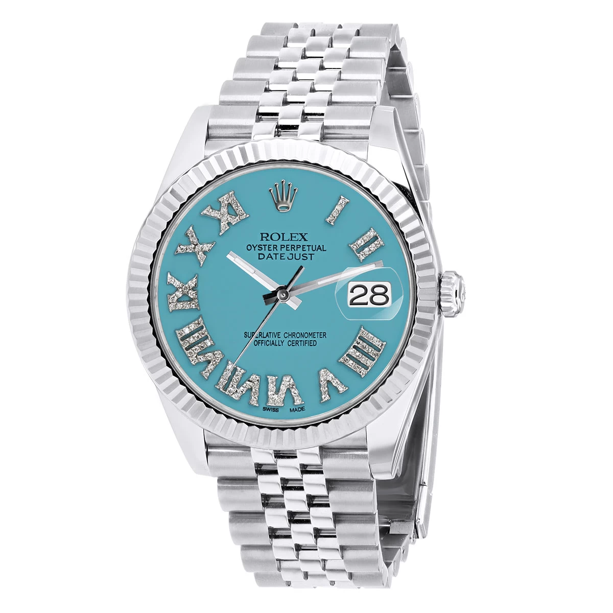 Men's Diamond Watch Rolex Datejust 41mm Turquoise Roman Numerals Dial 1 Men's Diamond Watch Rolex Datejust 41mm Turquoise Roman Numerals Dial