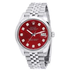 Men's Diamond Watch Rolex Datejust 41mm Red Mother Of Pearl Dial Jubilee Bracelet