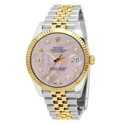Men's Diamond Watch Rolex Datejust 41mm Rose Mother Of Pearl Dial
