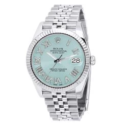 Men's Diamond Watch Rolex Datejust 41mm Light Blue Roman Numerals Dial