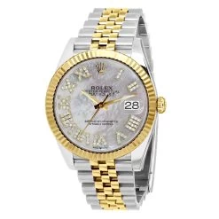 Men's Diamond Watch Rolex Datejust 41mm White Roman Numerals Dial MoP