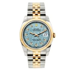 Men's Diamond And Yellow Gold Rolex Watch Datejust 36mm WIth Diamond Blue Dial And Diamond Bezel -Watch Store mens diamond watch rolex datejust gold 36 mm blue dial w00432 fluted 1691593552