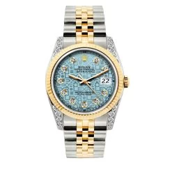 Men's Diamond And Yellow Gold Rolex Watch Datejust 36mm WIth Diamond Blue Dial And Diamond Bezel -Watch Store mens diamond watch rolex datejust gold 36 mm blue dial w00432 lugs 1691593552