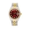 Men's Diamond Watch Rolex Datejust 36mm Jubilee Bracelet Red Dial Yellow Gold And Stainless Steel