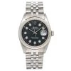 Men's Diamond Watch Rolex Datejust White Gold Bezel 36mm Black Dial W01329