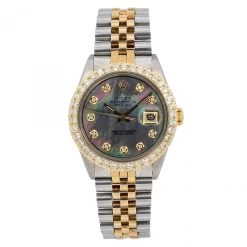 Men's Diamond Watch Rolex Datejust Yellow Gold 36mm Green Dial W01084